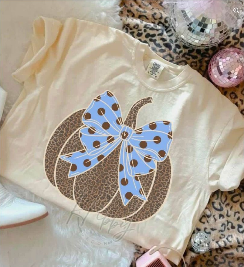 Leopard Pumpkin with Blue Bow Tee