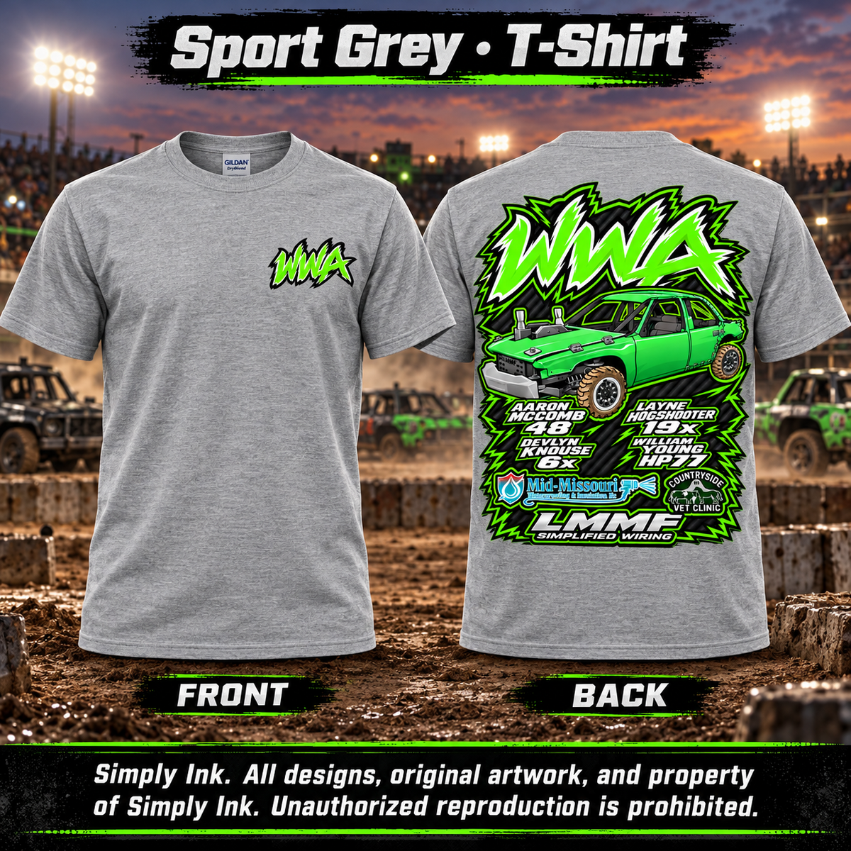 Team WWA Sport Grey T-Shirt front and back