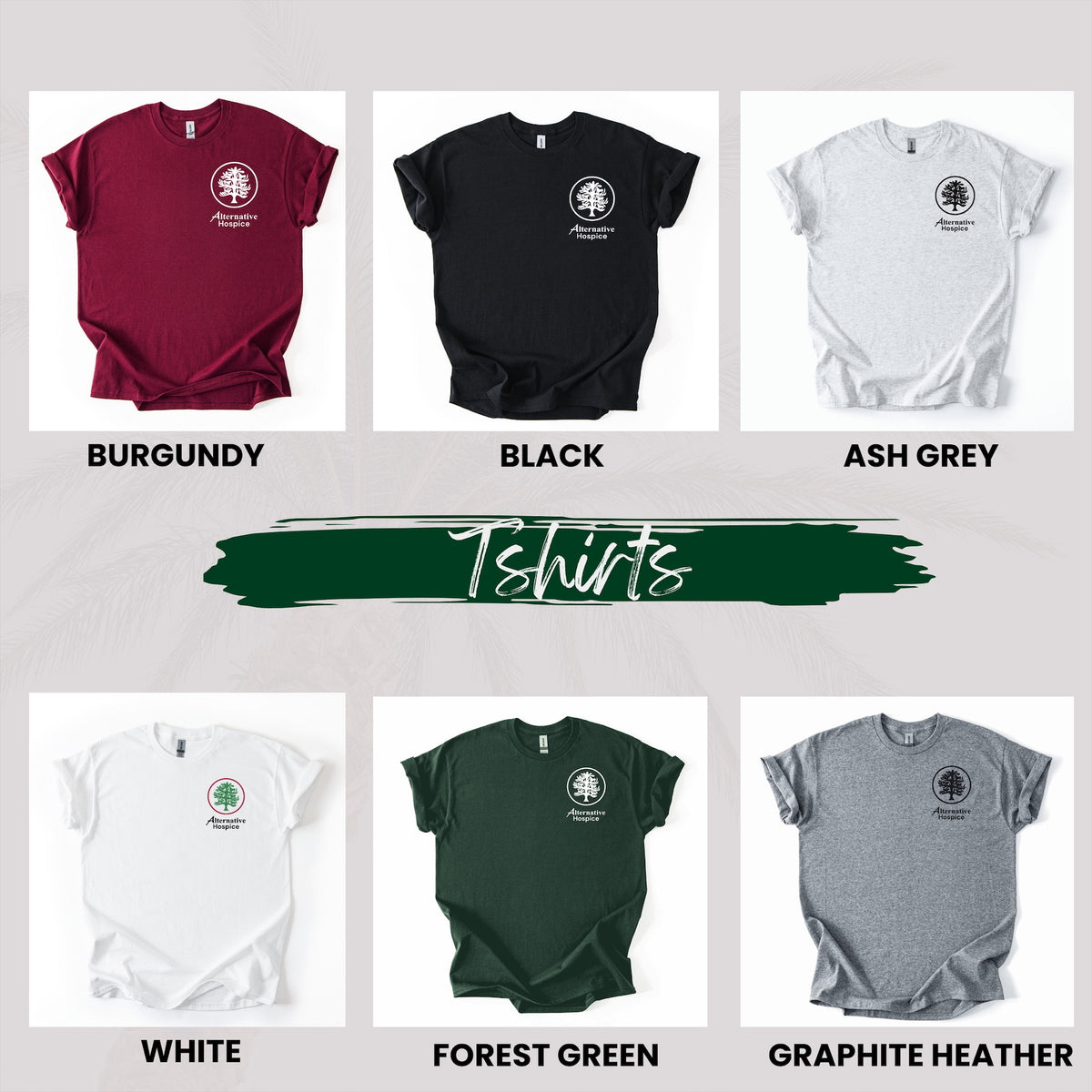 Alternative Hospice T-Shirt color and logo guide