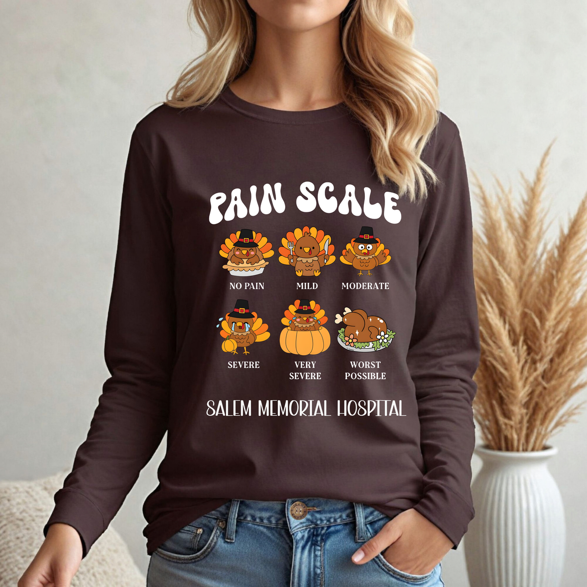 SMDH Turkey Pain Scale Long Sleeve T-Shirt – Dark Brown