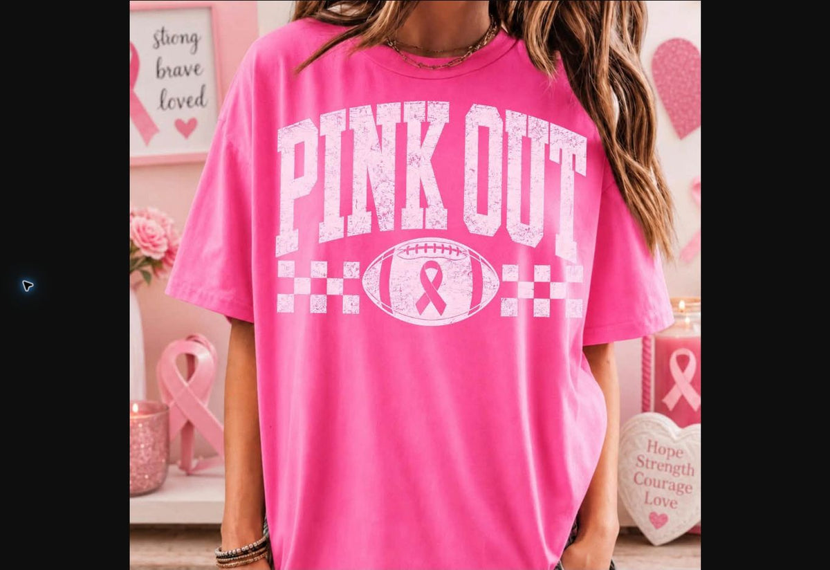 Pink Out Ribbon Checkerboard Tee – Hot Pink mockup