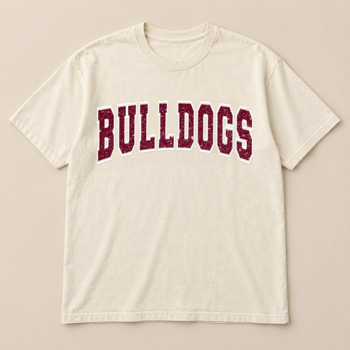 Bulldogs Varsity Outline Tee on a real Comfort Colors shirt