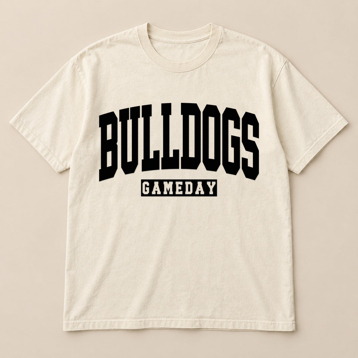 Bulldogs Gameday Varsity Tee on a real Comfort Colors shirt