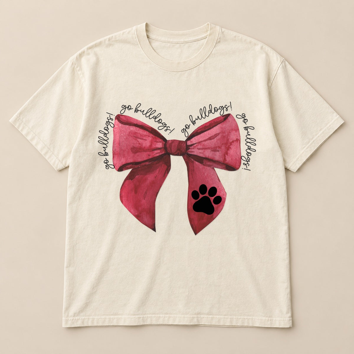 Bulldogs Watercolor Bow Tee on a real Comfort Colors shirt