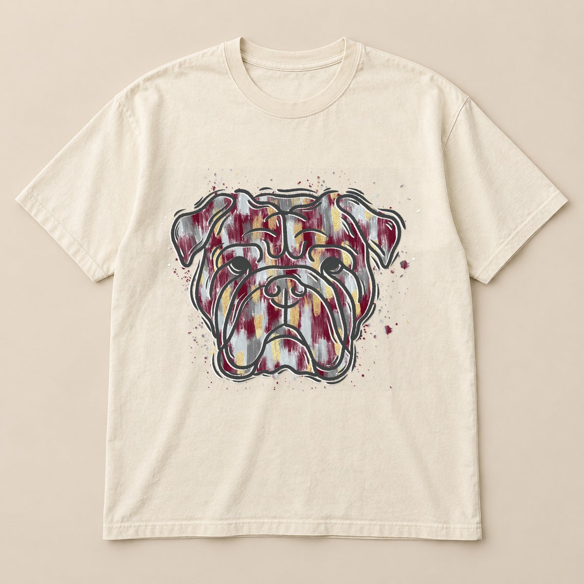 Watercolor Bulldog Mascot Tee on a real Comfort Colors shirt