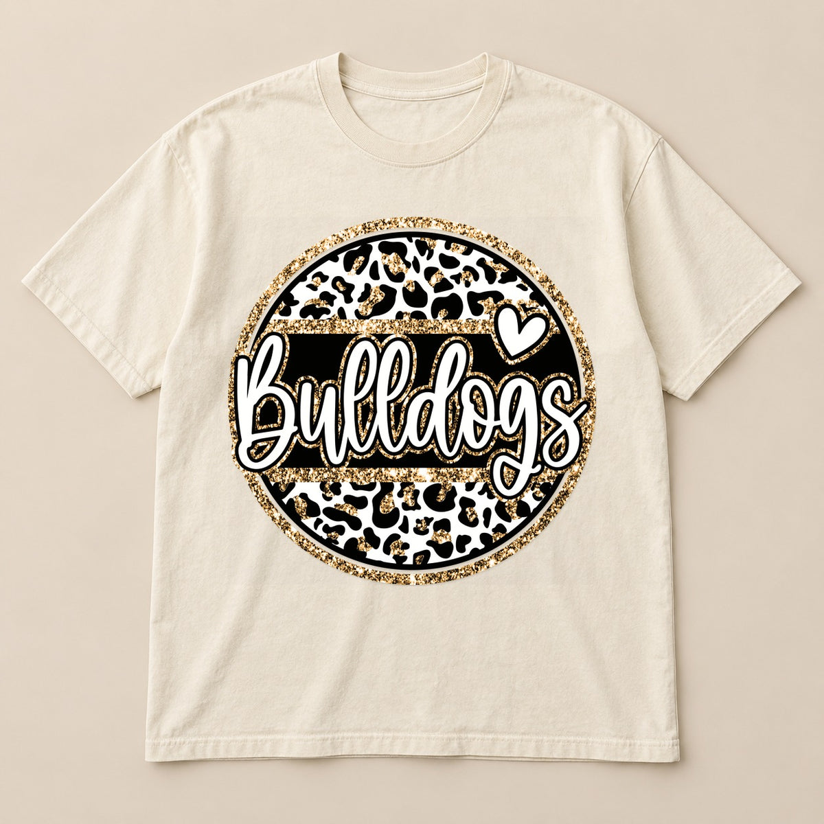 Bulldogs Leopard Glitter Tee on a real Comfort Colors shirt