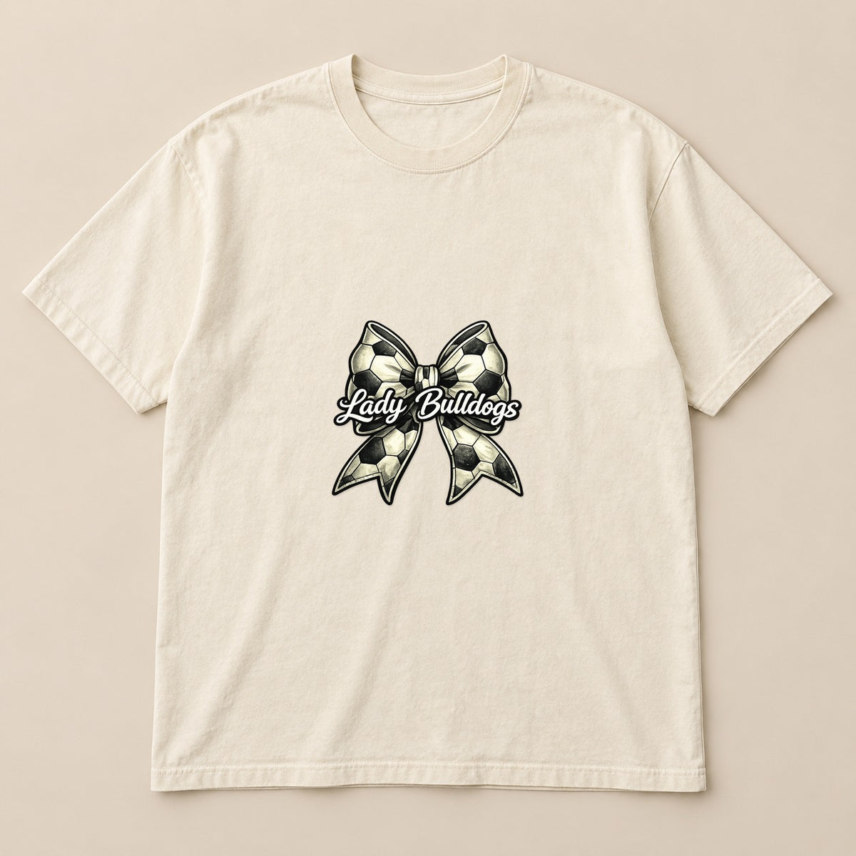 Lady Bulldogs Soccer Bow Tee on a real Comfort Colors shirt