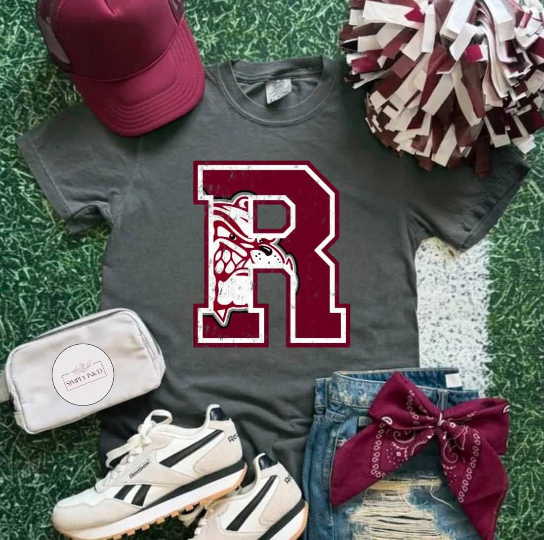 Rolla Bulldogs distressed varsity R tee with bulldog mascot
