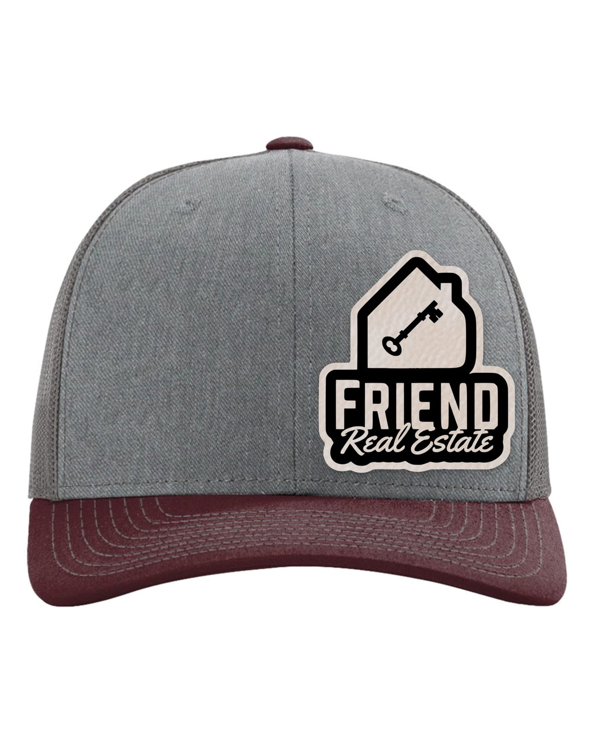 Friend Real Estate Richardson 112 custom patch hat – Heather Grey / Charcoal / Maroon