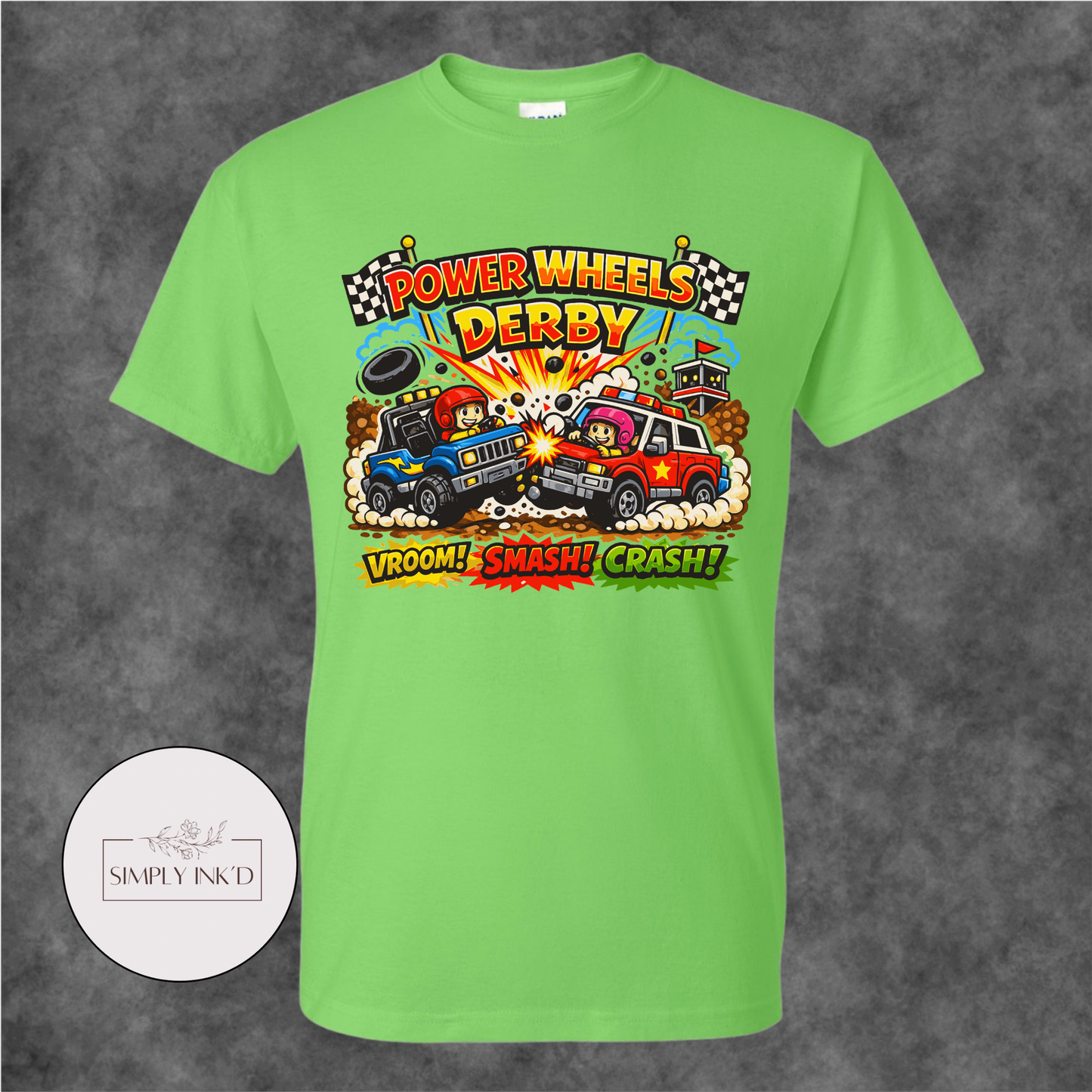 Tiny Tires, Big Crashes Power Wheels Derby Tee
