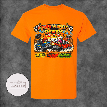 Tiny Tires, Big Crashes Power Wheels Derby Tee