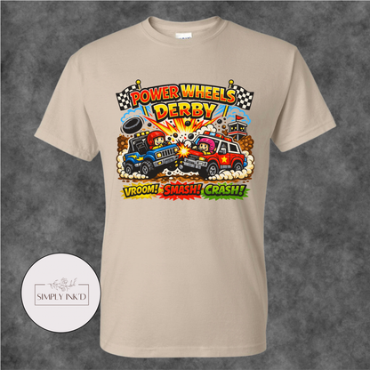 Tiny Tires, Big Crashes Power Wheels Derby Tee