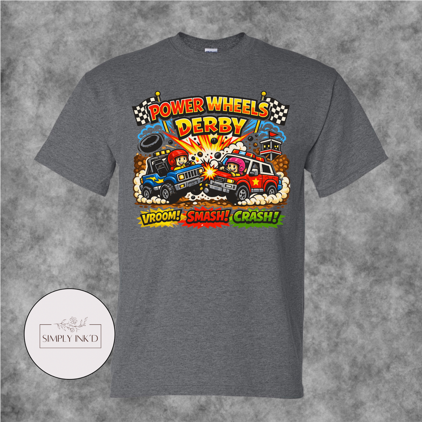 Tiny Tires, Big Crashes Power Wheels Derby Tee
