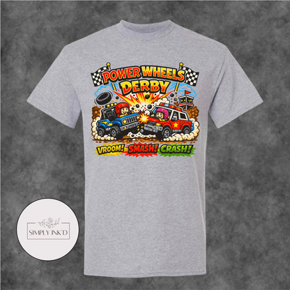 Tiny Tires, Big Crashes Power Wheels Derby Tee