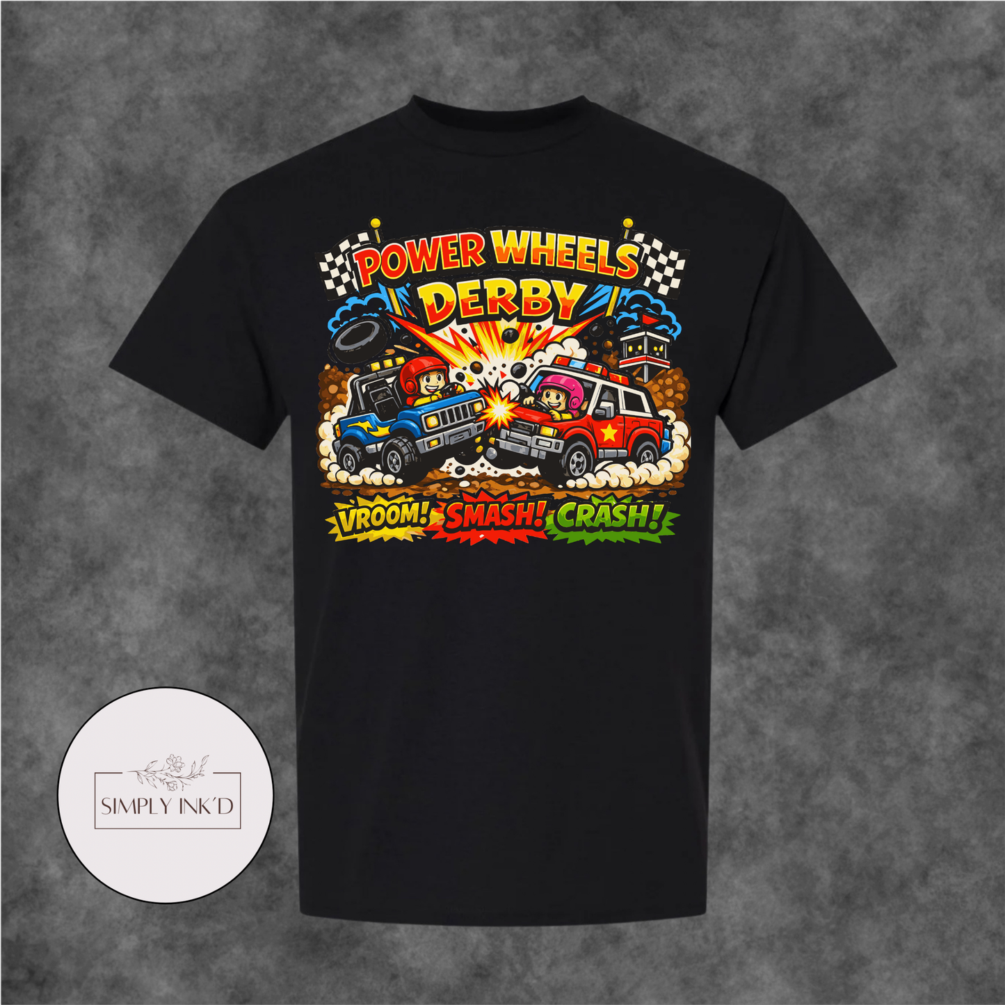 Tiny Tires, Big Crashes Power Wheels Derby Tee