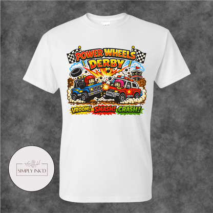 Tiny Tires, Big Crashes Power Wheels Derby Tee