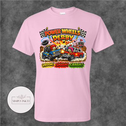 Tiny Tires, Big Crashes Power Wheels Derby Tee