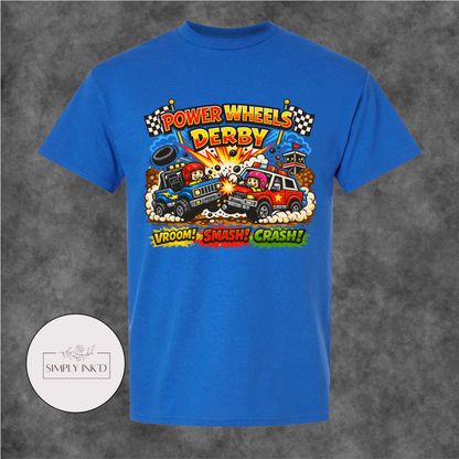 Tiny Tires, Big Crashes Power Wheels Derby Tee