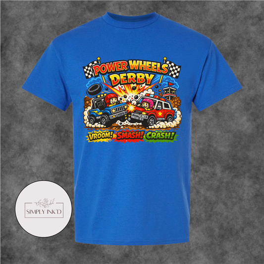 Tiny Tires, Big Crashes Power Wheels Derby Tee
