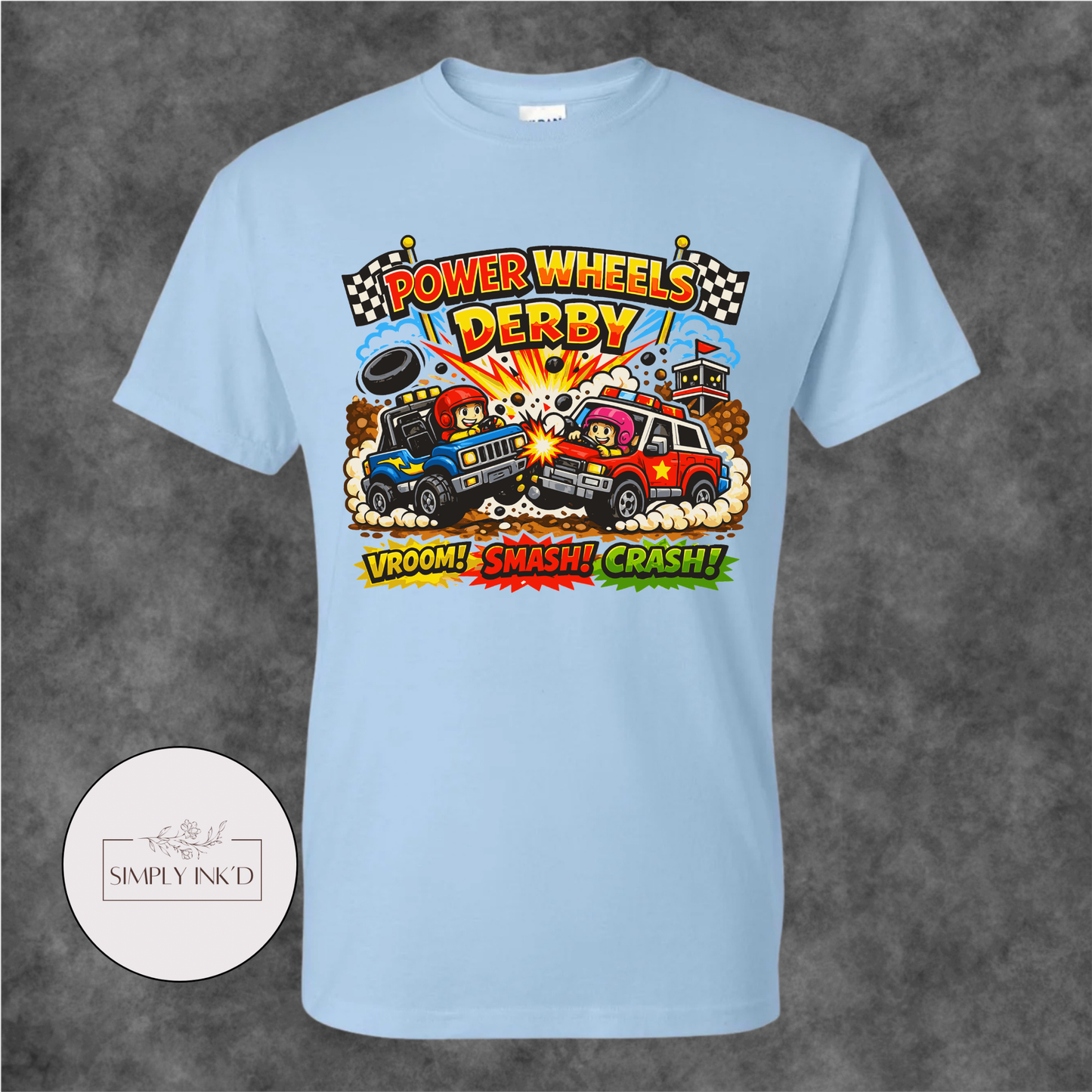 Tiny Tires, Big Crashes Power Wheels Derby Tee