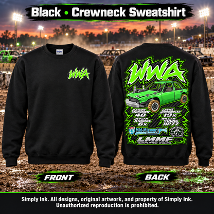 Team WWA Black Crewneck front and back
