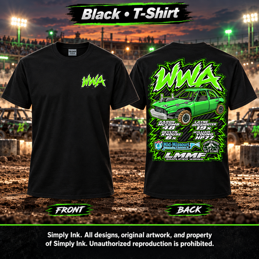 Team WWA Black T-Shirt front and back