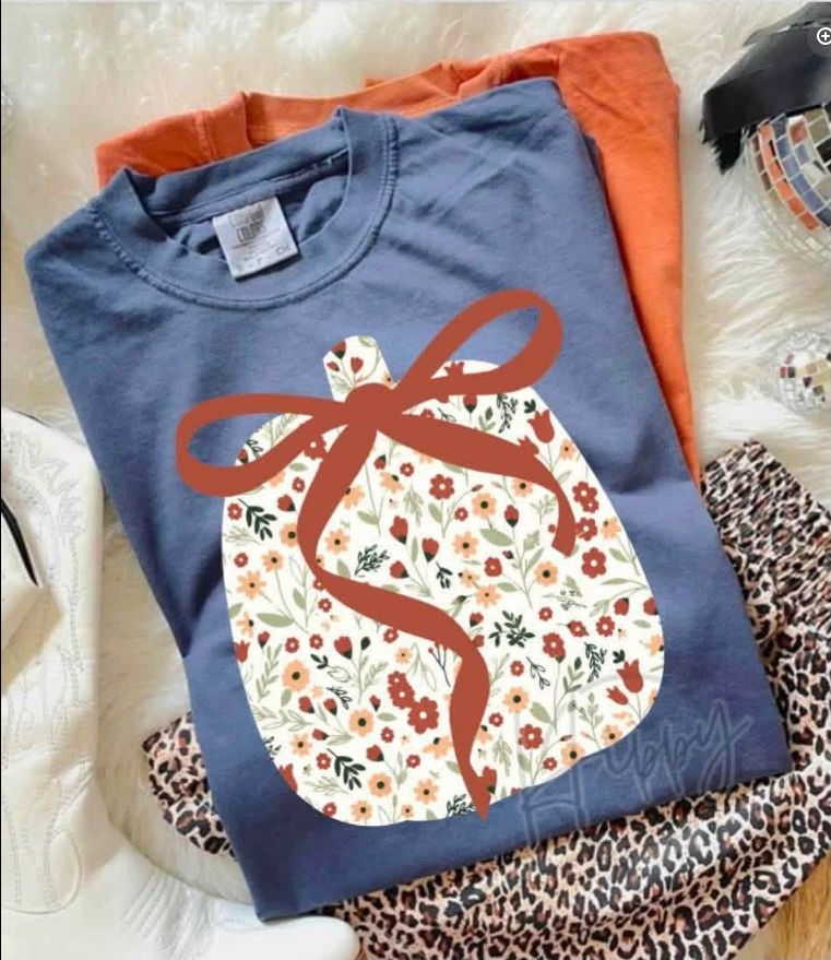 Floral Pumpkin Bow Tee