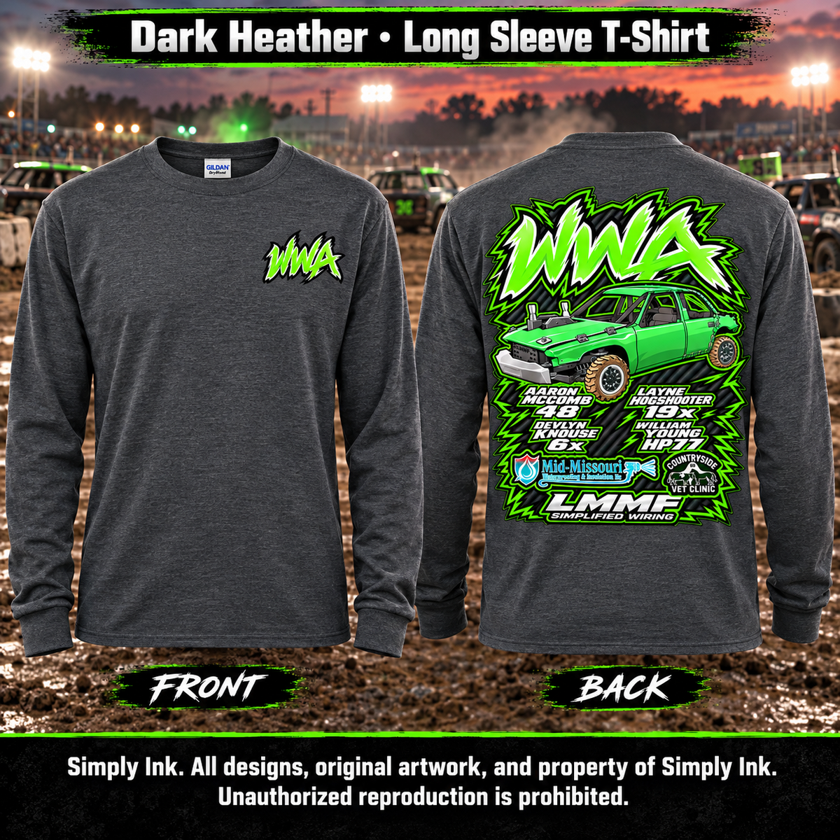 Team WWA Dark Heather Long Sleeve front and back