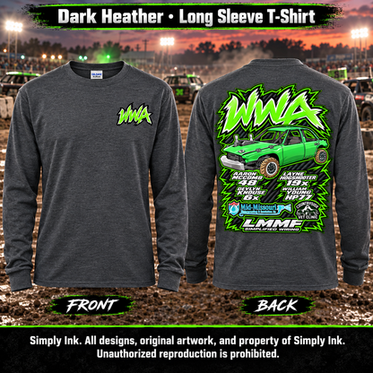 Team WWA Dark Heather Long Sleeve front and back