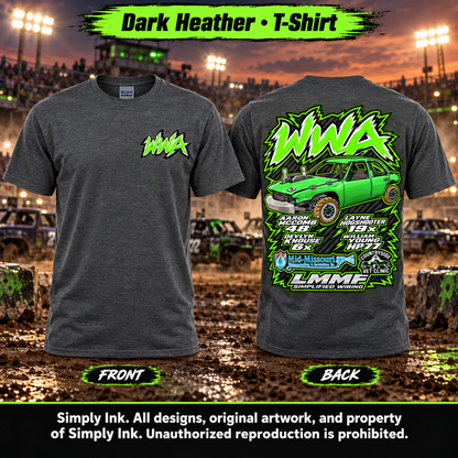 Team WWA Dark Heather T-Shirt front and back