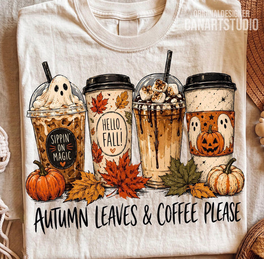 Autumn Leaves & Coffee Please Tee