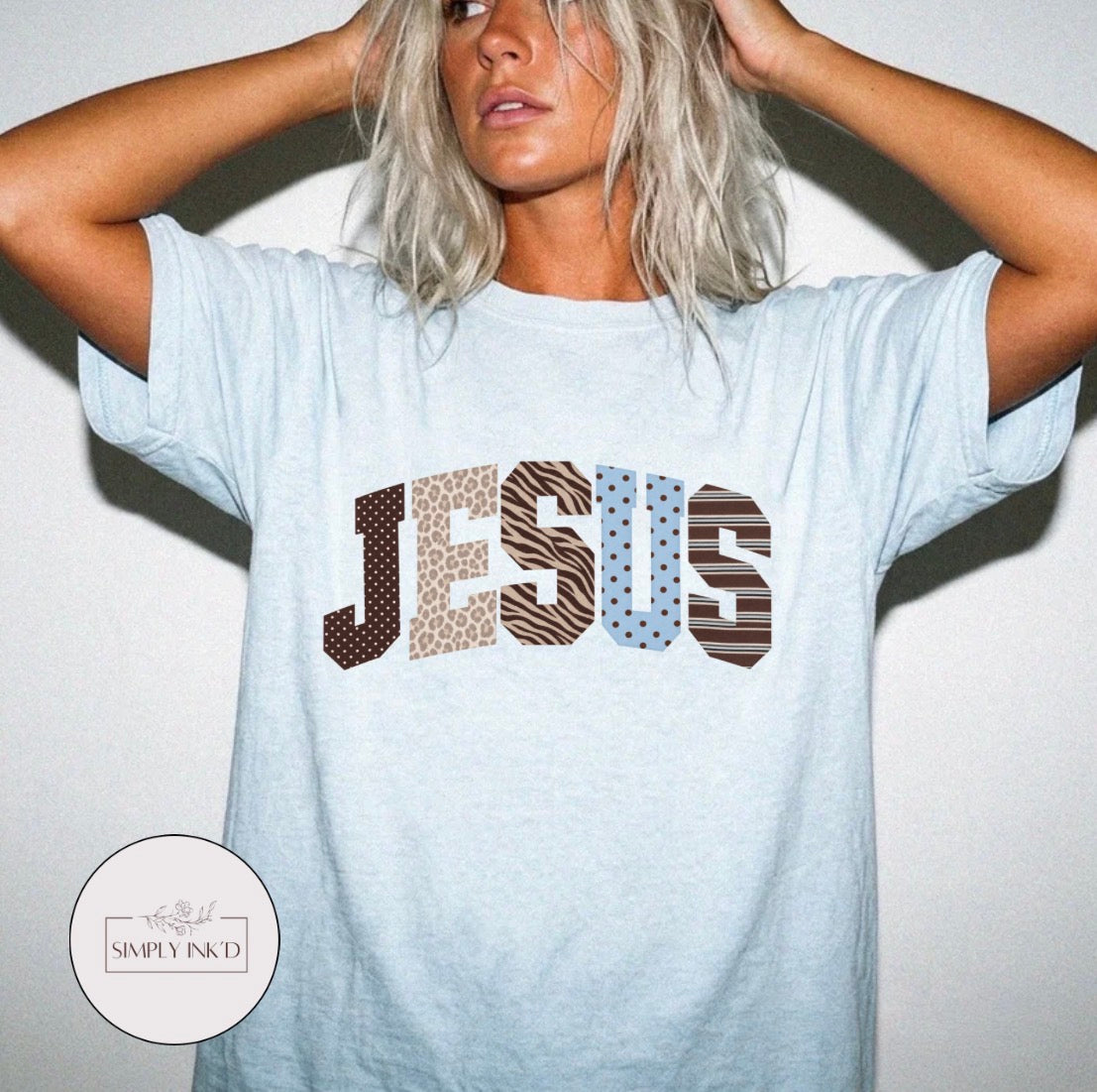 Patterned JESUS — Comfort Colors Light Blue