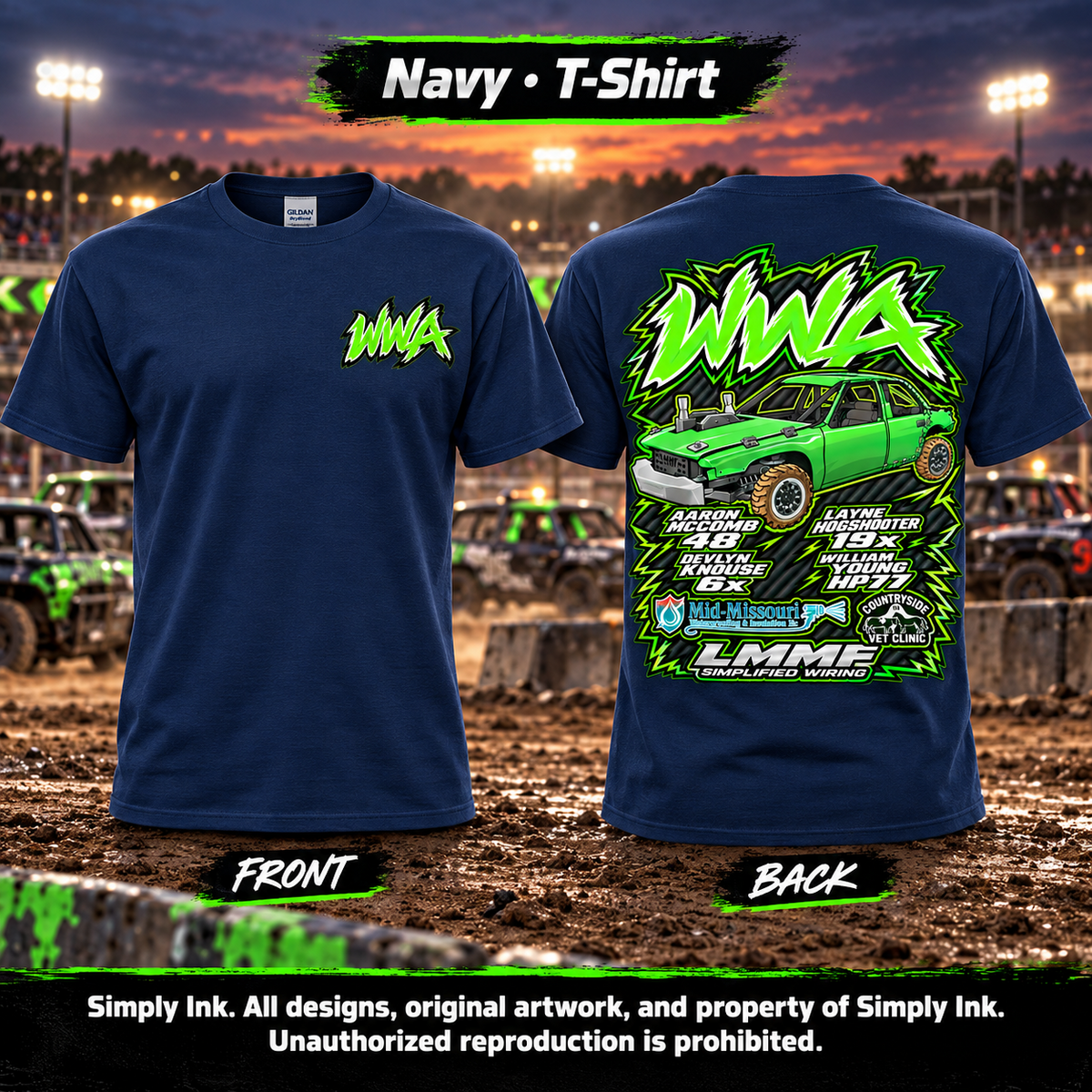 Team WWA Navy T-Shirt front and back