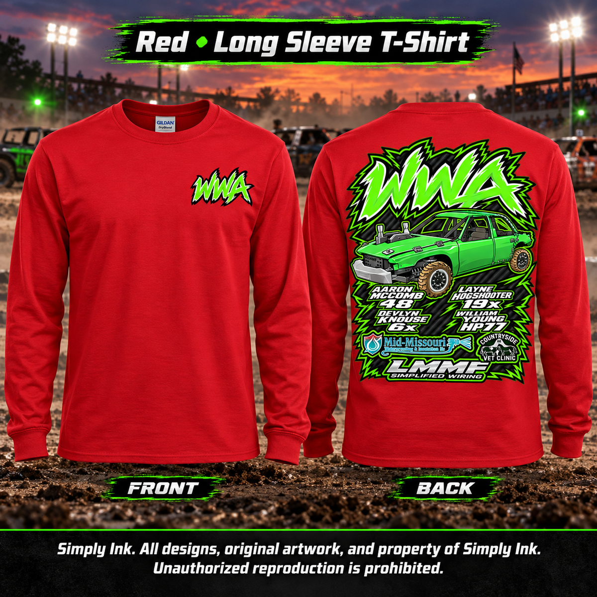 Team WWA Red Long Sleeve front and back
