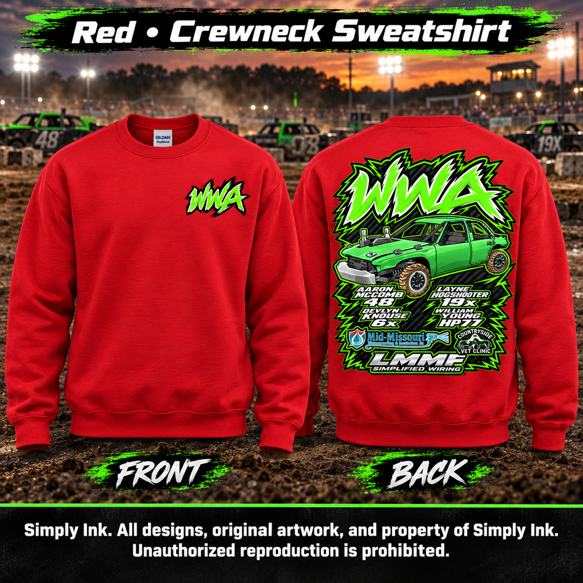 Team WWA Red Crewneck front and back