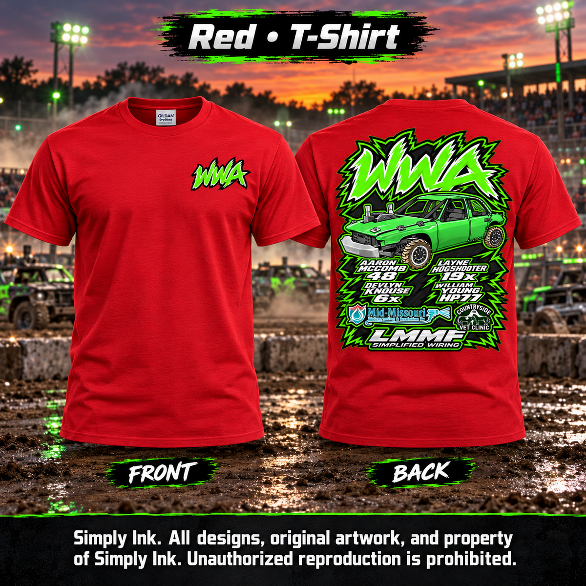 Team WWA Red T-Shirt front and back