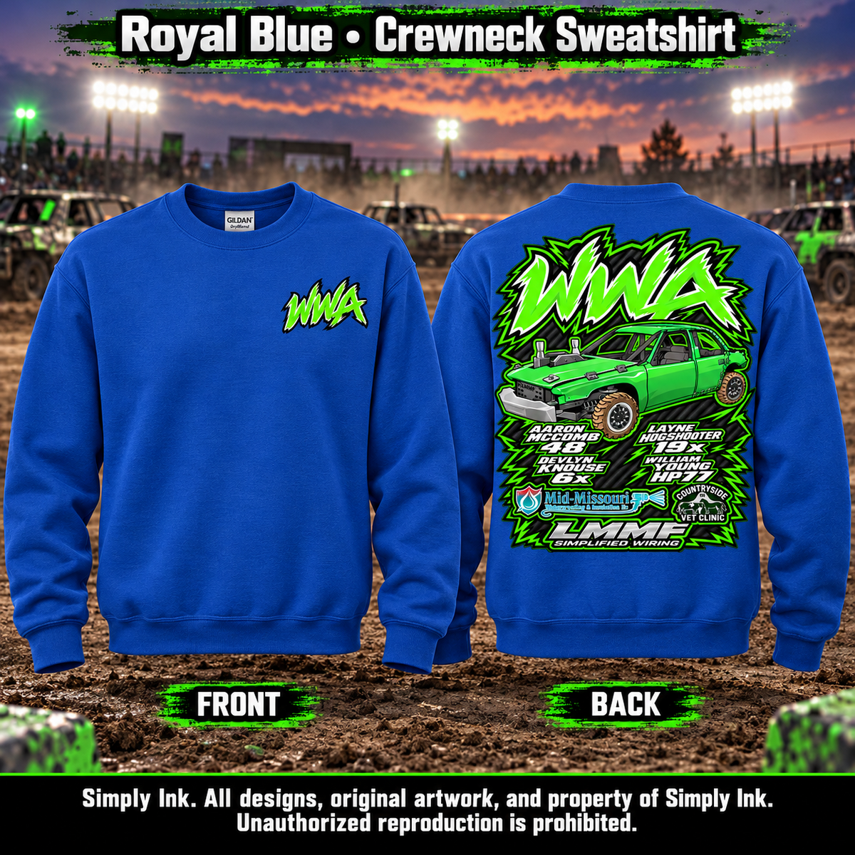 Team WWA Royal Blue Crewneck front and back