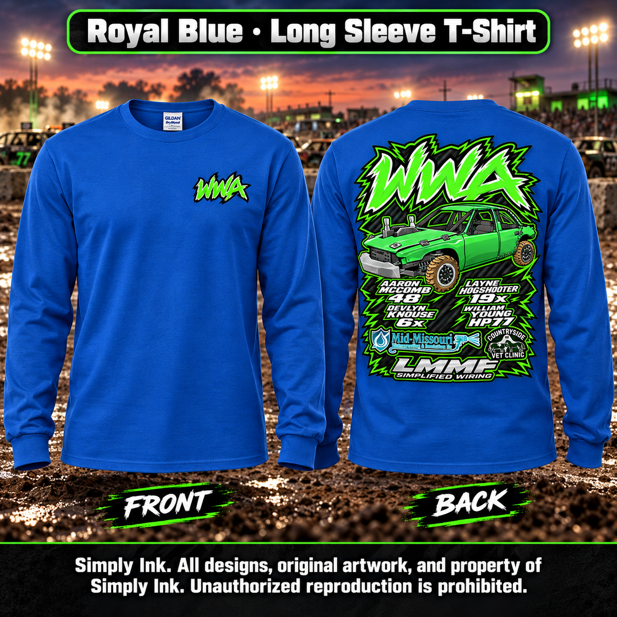 Team WWA Royal Blue Long Sleeve front and back