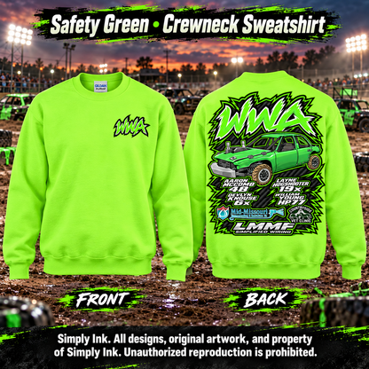 Team WWA Safety Green Crewneck front and back