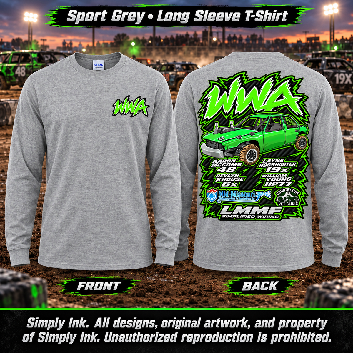 Team WWA Sport Grey Long Sleeve front and back