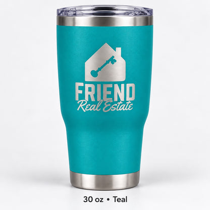 Friend Real Estate laser engraved tumbler – 30 oz Teal