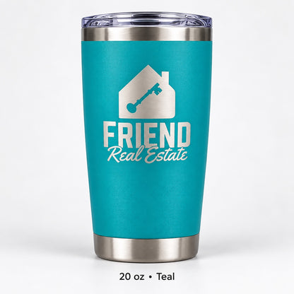 Friend Real Estate laser engraved tumbler – 20 oz Teal