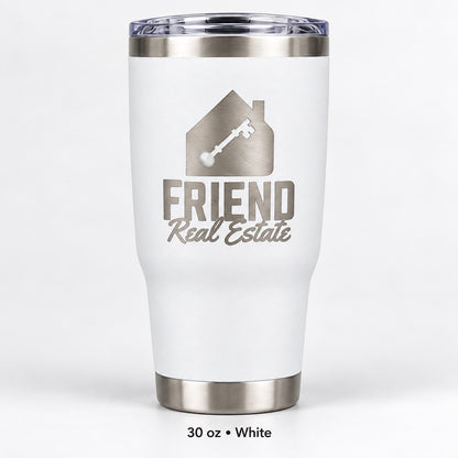 Friend Real Estate laser engraved tumbler – 30 oz White