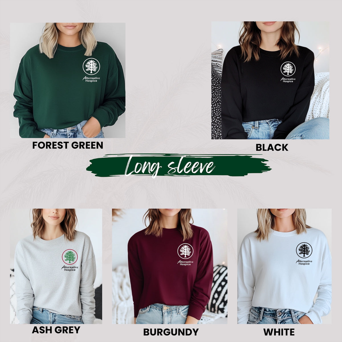 Alternative Hospice Long Sleeve Shirt color and logo guide