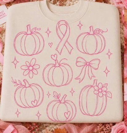 Pink Pumpkin & Ribbon Line Art | Breast Cancer Awareness