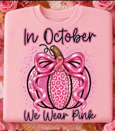In October We Wear Pink Pumpkin Bow | Breast Cancer Awareness