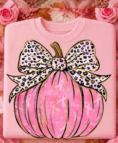 Pink Ribbon Pumpkin with Leopard Bow | Breast Cancer Awareness