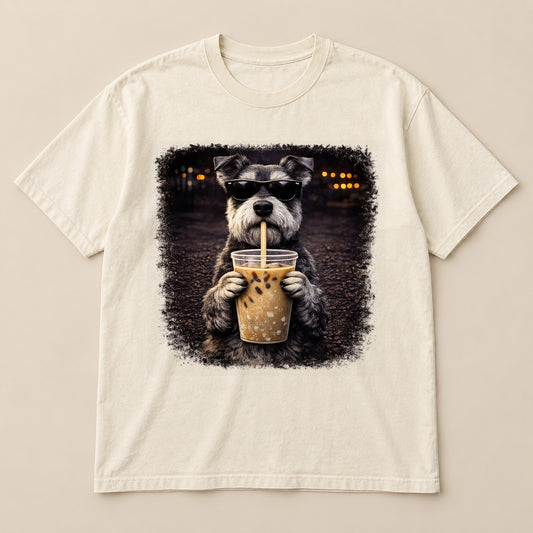 Schnauzer Coffee Dog Tee | Comfort Colors on a real Comfort Colors shirt
