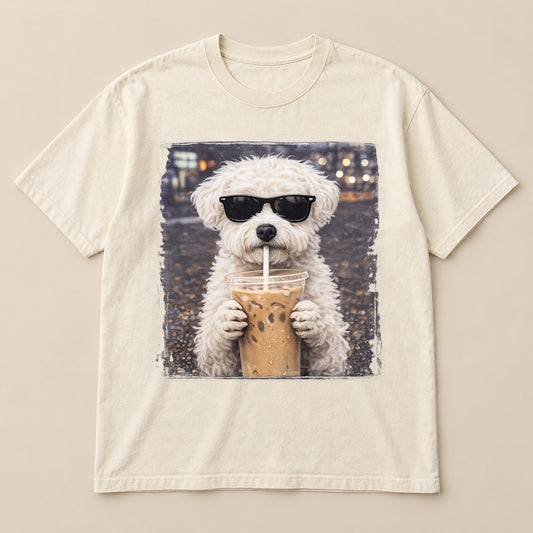 White Fluffy Coffee Dog Tee | Comfort Colors on a real Comfort Colors shirt