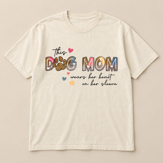 Dog Mom Heart On Her Sleeve Tee | Comfort Colors on a real Comfort Colors shirt